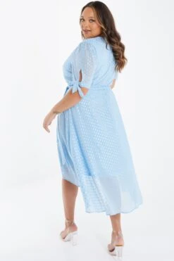 Curve Light Blue Chiffon Metallic Wrap Dress -Deals Clothifyr Store 00100036807 XB