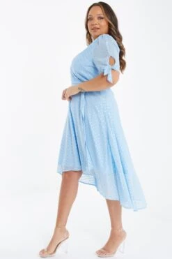 Curve Light Blue Chiffon Metallic Wrap Dress -Deals Clothifyr Store 00100036807 XS