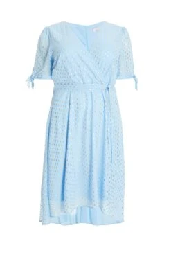 Curve Light Blue Chiffon Metallic Wrap Dress