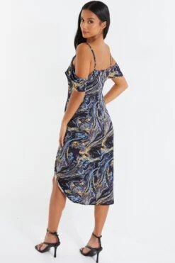 Petite Gold Marble Print Cold Shoulder Midi Dress 10 Petite Gold Marble Print Cold Shoulder Midi Dress -Deals Clothifyr Store 00100036808 XB