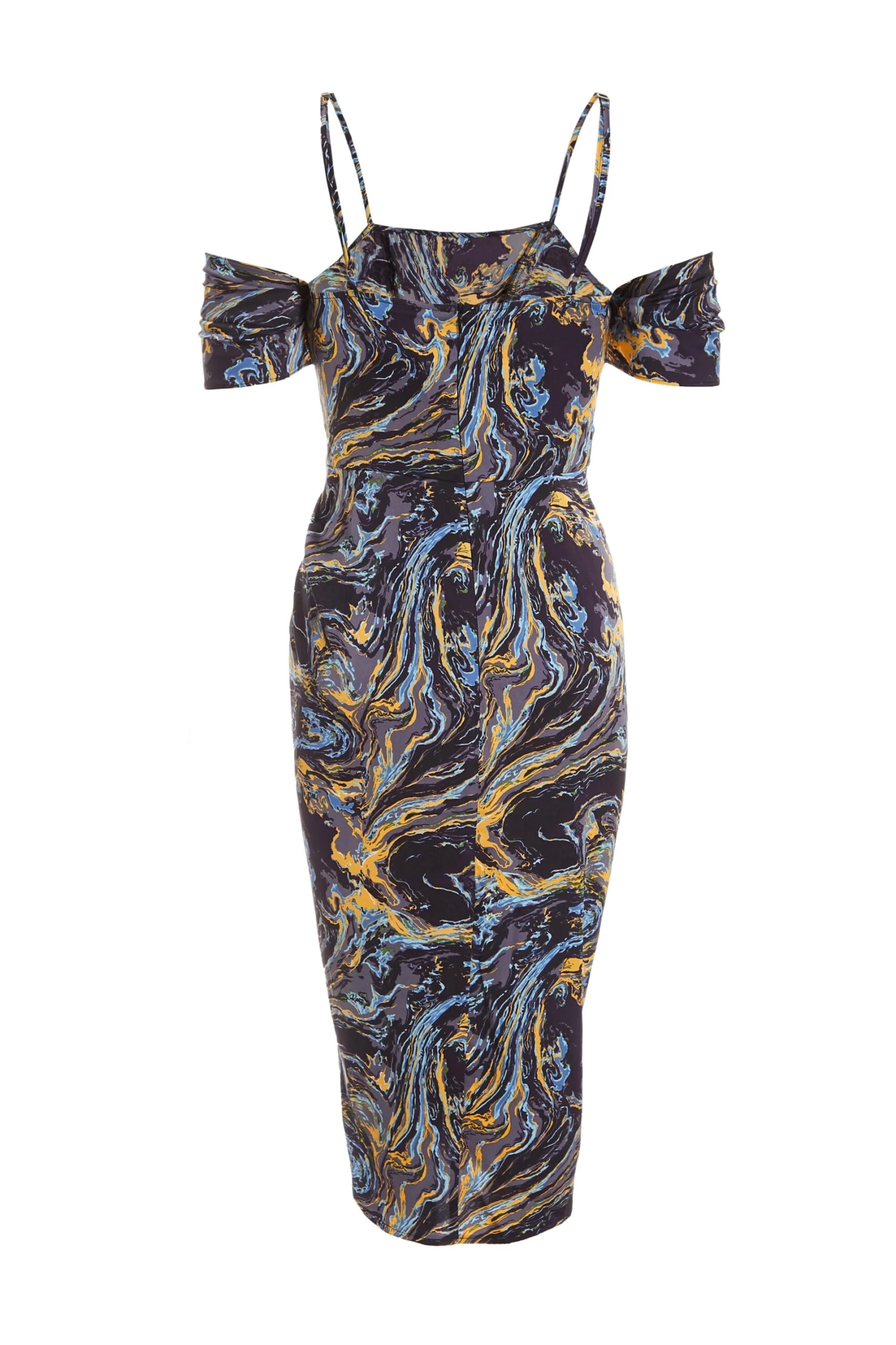 Petite Gold Marble Print Cold Shoulder Midi Dress 7 Petite Gold Marble Print Cold Shoulder Midi Dress - Image 5