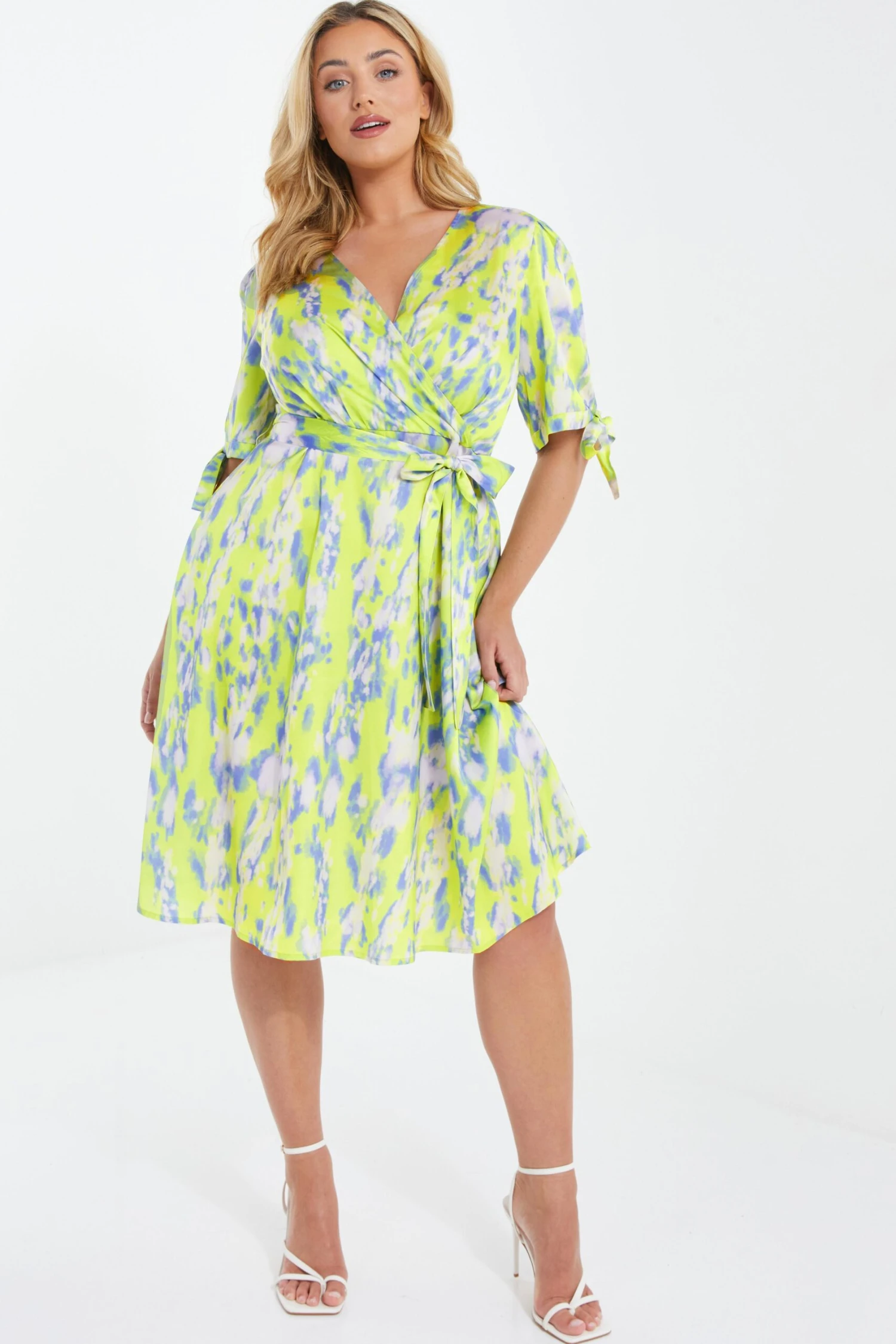 Curve Lime Marble Print Midi Dress 4 Curve Lime Marble Print Midi Dress - Image 2