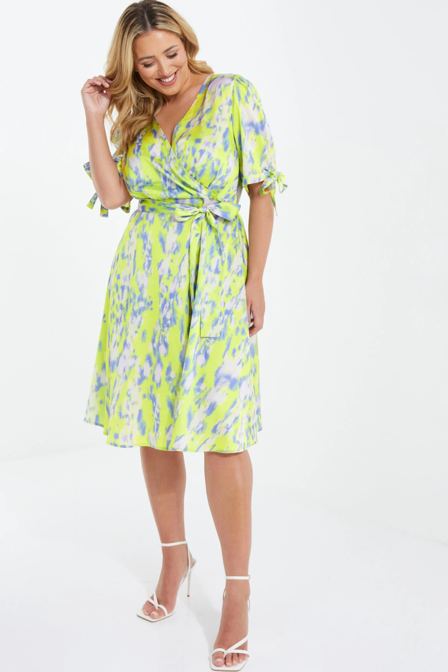 Curve Lime Marble Print Midi Dress 6 Curve Lime Marble Print Midi Dress - Image 4