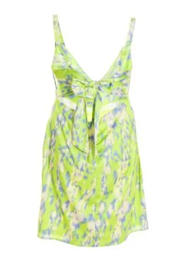 Curve Lime Satin Marble Print Tie Back Dress -Deals Clothifyr Store 00100036813 ZB