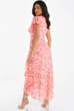 Pink Chiffon Paisley Print Maxi Dress 10 Pink Chiffon Paisley Print Maxi Dress -Deals Clothifyr Store 00100036833 XB