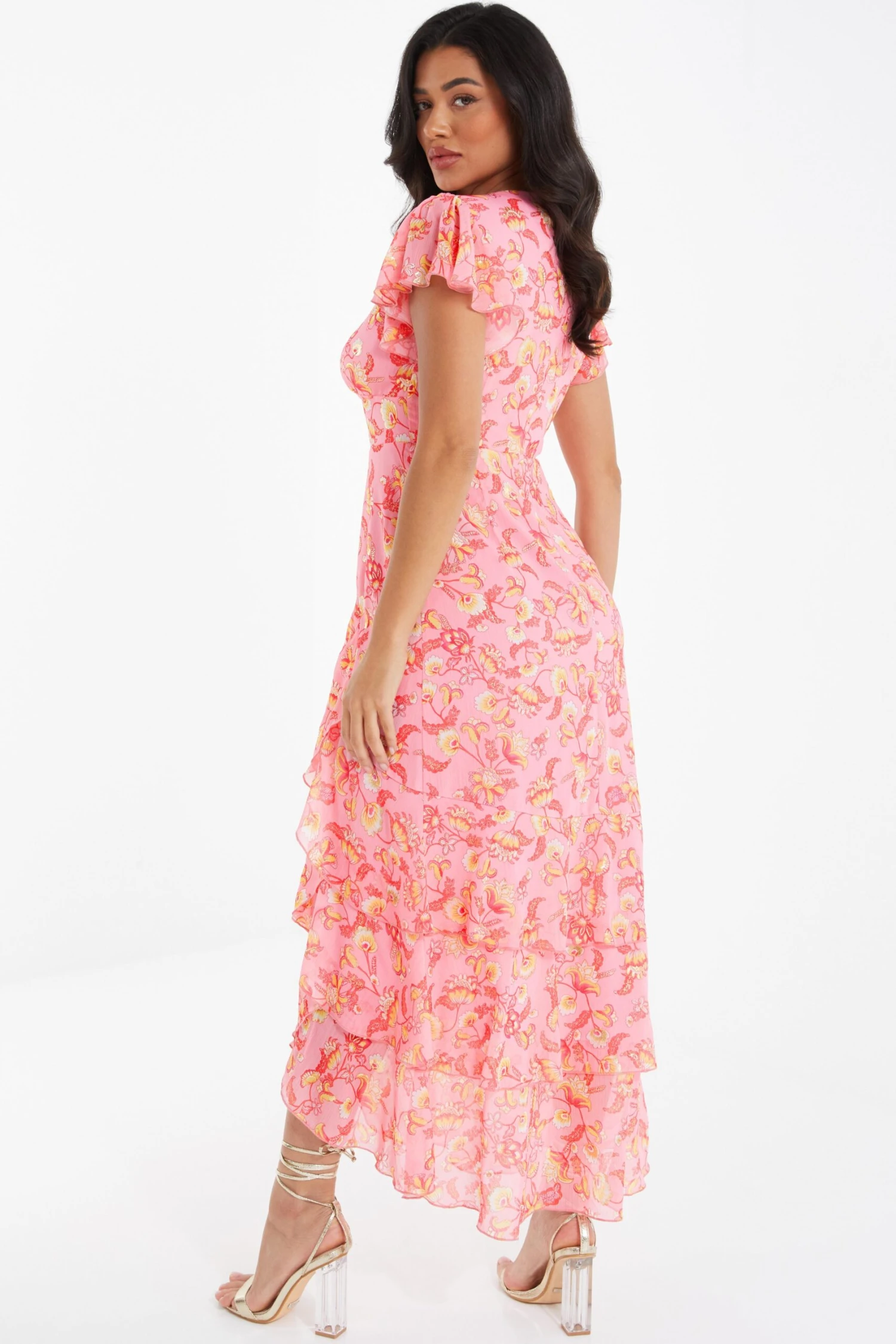 Pink Chiffon Paisley Print Maxi Dress 5 Pink Chiffon Paisley Print Maxi Dress - Image 3