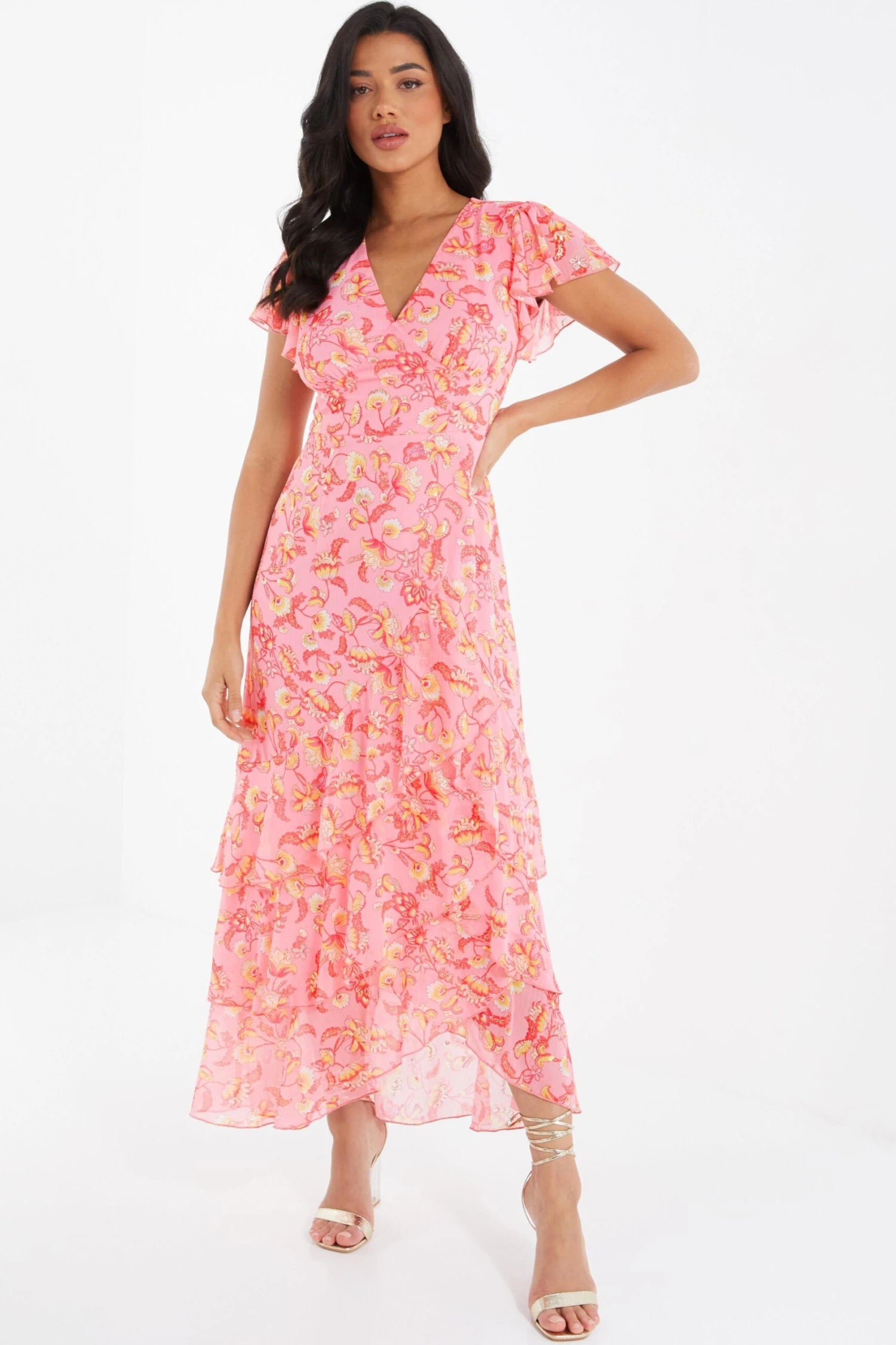 Pink Chiffon Paisley Print Maxi Dress 4 Pink Chiffon Paisley Print Maxi Dress - Image 2