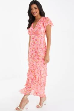 Pink Chiffon Paisley Print Maxi Dress 11 Pink Chiffon Paisley Print Maxi Dress -Deals Clothifyr Store 00100036833 XS
