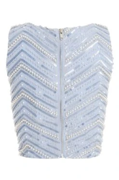 Blue Beaded Crop Top -Deals Clothifyr Store 00100036839 ZB