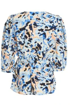 Blue Smudge Print Peplum Top -Deals Clothifyr Store 00100036845 ZB