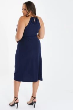 Curve Navy Halter Neck Midi Dress -Deals Clothifyr Store 00100036851 XB