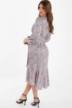 Pink Satin Animal Print Midi Dress -Deals Clothifyr Store 00100036862 XB