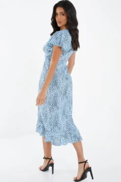 Blue Animal Print Frill Sleeve Midi Dress -Deals Clothifyr Store 00100036864 XB