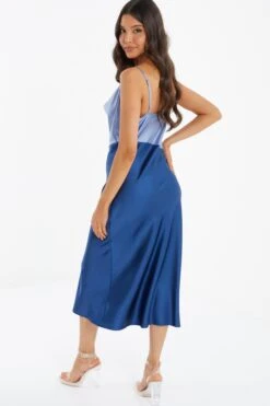 Blue Two Tone Satin Slip Midi Dress -Deals Clothifyr Store 00100036920 XB