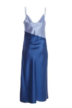 Blue Two Tone Satin Slip Midi Dress -Deals Clothifyr Store 00100036920 ZB