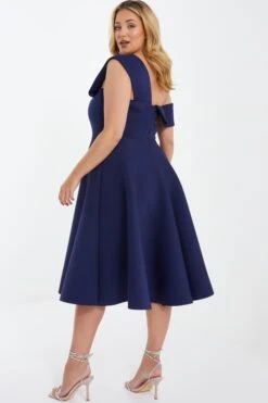 Curve Navy One Shoulder Midi Skater Dress -Deals Clothifyr Store 00100036949 XB
