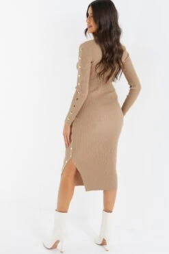 Stone Knitted Button Turtle Neck Midi Dress -Deals Clothifyr Store 00100036997 XB