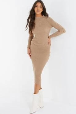 Stone Knitted Button Turtle Neck Midi Dress -Deals Clothifyr Store 00100036997 XS