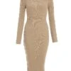 Stone Knitted Button Turtle Neck Midi Dress -Deals Clothifyr Store 00100036997 ZM