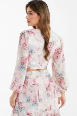 Light Pink Chiffon Floral Crop Top -Deals Clothifyr Store 00100037024 XB