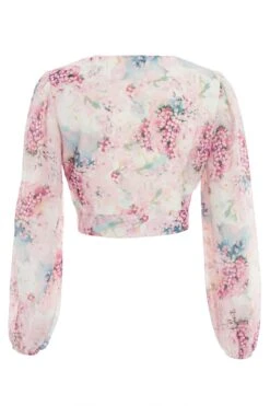 Light Pink Chiffon Floral Crop Top -Deals Clothifyr Store 00100037024 ZB