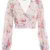 Light Pink Chiffon Floral Crop Top -Deals Clothifyr Store 00100037024 ZM