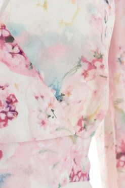 Light Pink Chiffon Floral Crop Top -Deals Clothifyr Store 00100037024 ZS