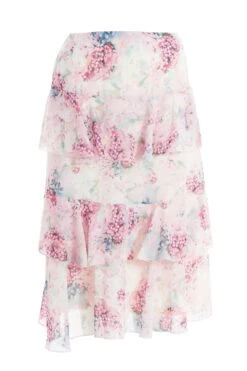 Light Pink Chiffon Floral Tiered Midi Skirt -Deals Clothifyr Store 00100037025 ZB