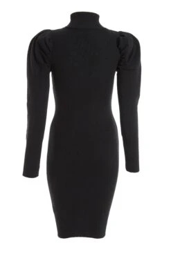 Black Knitted Puff Sleeve Dress 12 Black Knitted Puff Sleeve Dress -Deals Clothifyr Store 00100037033 ZB