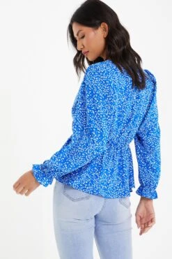 Blue Smudge Animal Print Peplum Top -Deals Clothifyr Store 00100037067 XB