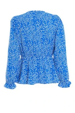 Blue Smudge Animal Print Peplum Top -Deals Clothifyr Store 00100037067 ZB