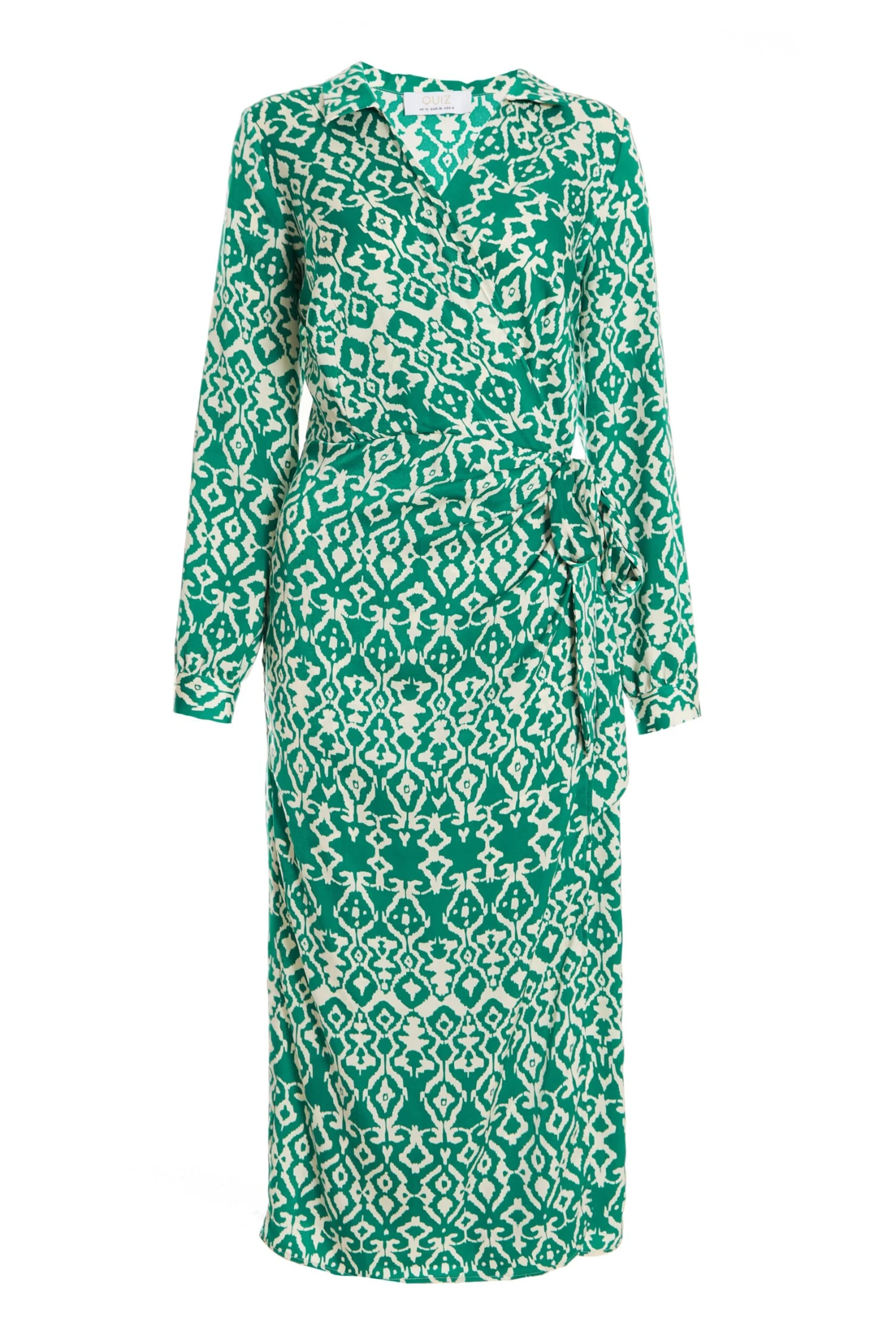 Green Satin Aztec Wrap Midi Dress 3 Green Satin Aztec Wrap Midi Dress