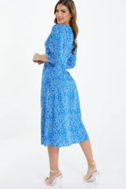 Blue Smudge Animal Print Midi Dress -Deals Clothifyr Store 00100037103 XB