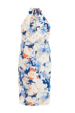 Curve Blue Floral High Neck Midi Dress -Deals Clothifyr Store 00100037106 ZB