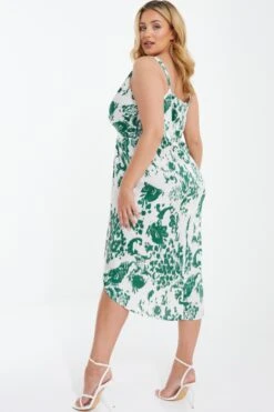 Curve Green Animal Print Ruched Midi Dress -Deals Clothifyr Store 00100037107 XB