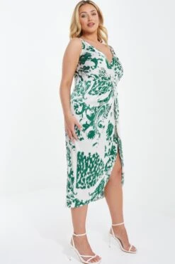 Curve Green Animal Print Ruched Midi Dress -Deals Clothifyr Store 00100037107 XS