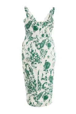 Curve Green Animal Print Ruched Midi Dress -Deals Clothifyr Store 00100037107 ZB