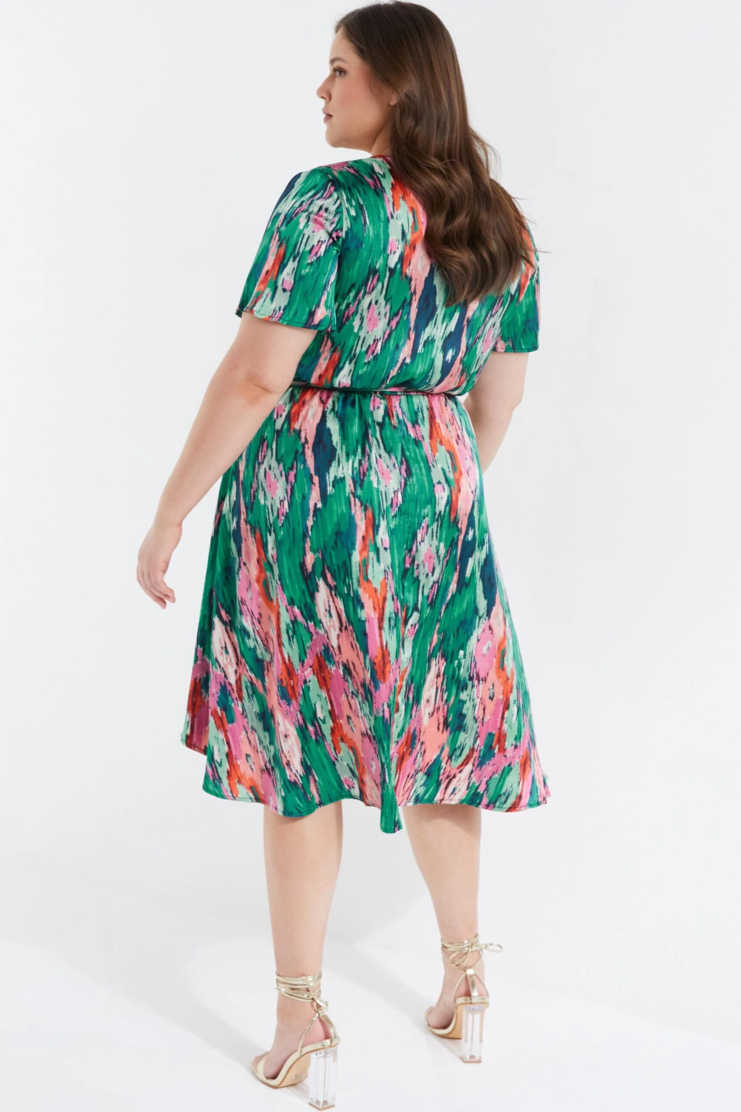 Curve Multicoloured Brush Stroke Wrap Midi Dress 5 Curve Multicoloured Brush Stroke Wrap Midi Dress - Image 3