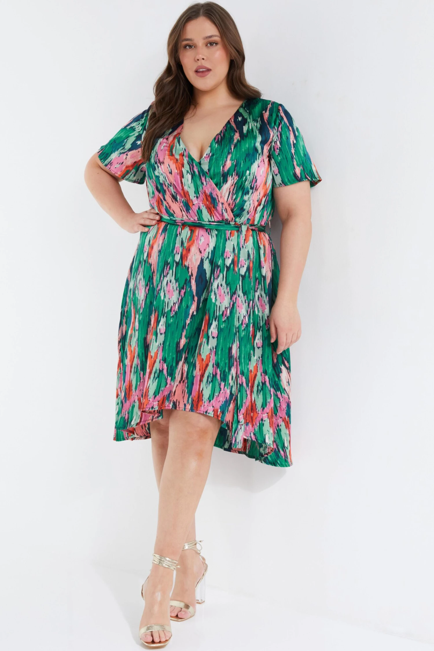 Curve Multicoloured Brush Stroke Wrap Midi Dress 4 Curve Multicoloured Brush Stroke Wrap Midi Dress - Image 2