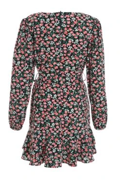 Petite Black Ditsy Floral Wrap Mini Dress -Deals Clothifyr Store 00100037111 ZB