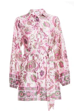 Petite Pink Paisley Print Mini Shirt Dress
