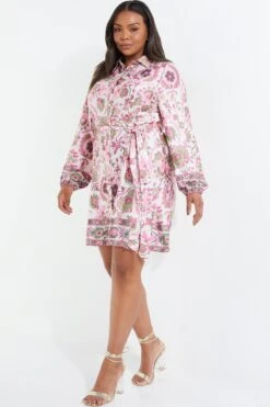 Curve Pink Paisley Print Mini Shirt Dress -Deals Clothifyr Store 00100037129 XS