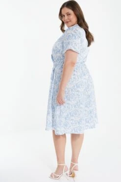 Curve Light Blue Satin Floral Wrap Midi Dress -Deals Clothifyr Store 00100037159 XB