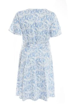 Curve Light Blue Satin Floral Wrap Midi Dress -Deals Clothifyr Store 00100037159 ZB