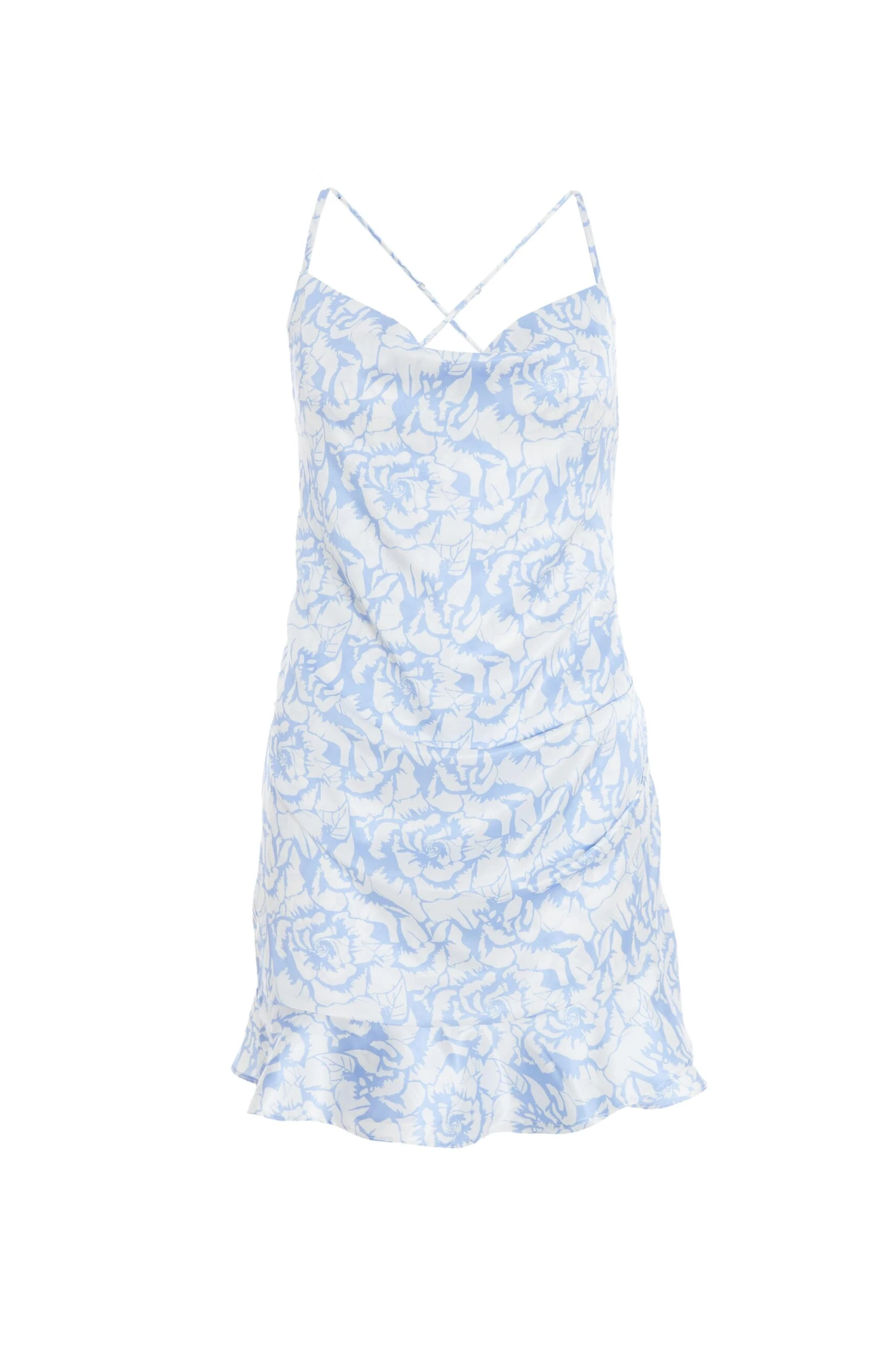 Petite Blue Satin Floral Mini Dress 3 Petite Blue Satin Floral Mini Dress