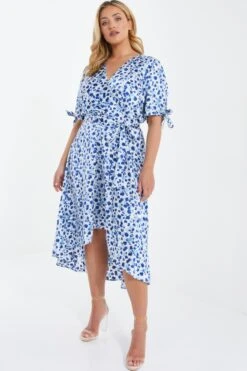 Curve Blue Satin Animal Print Wrap Midi Dress 11 Curve Blue Satin Animal Print Wrap Midi Dress -Deals Clothifyr Store 00100037166 XS