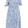 Curve Blue Satin Animal Print Wrap Midi Dress -Deals Clothifyr Store 00100037166 ZM