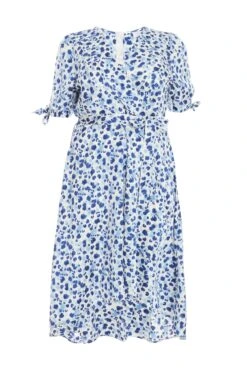 Curve Blue Satin Animal Print Wrap Midi Dress