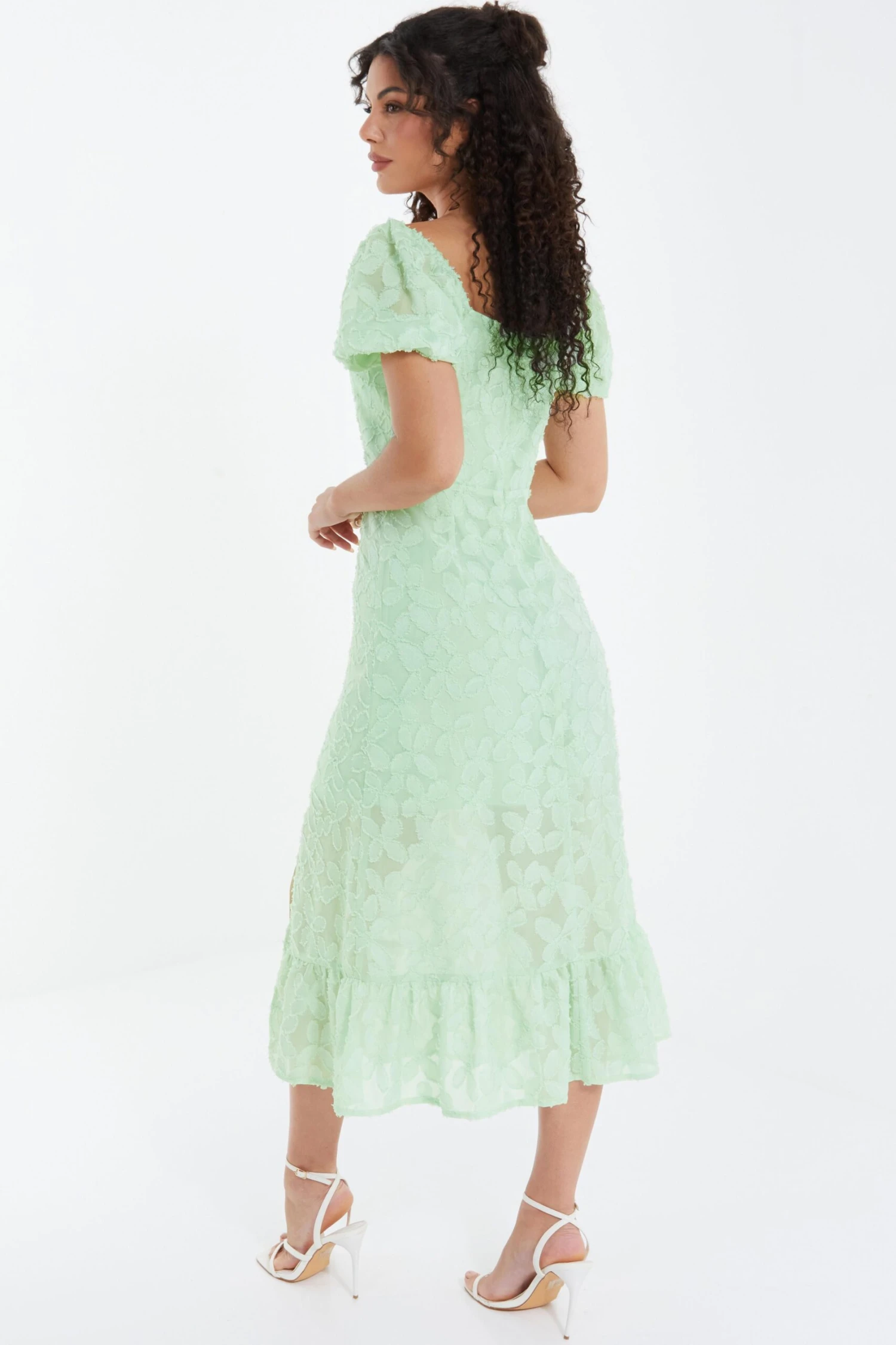 Sage Jacquard Puff Sleeve Midi Dress 5 Sage Jacquard Puff Sleeve Midi Dress - Image 3