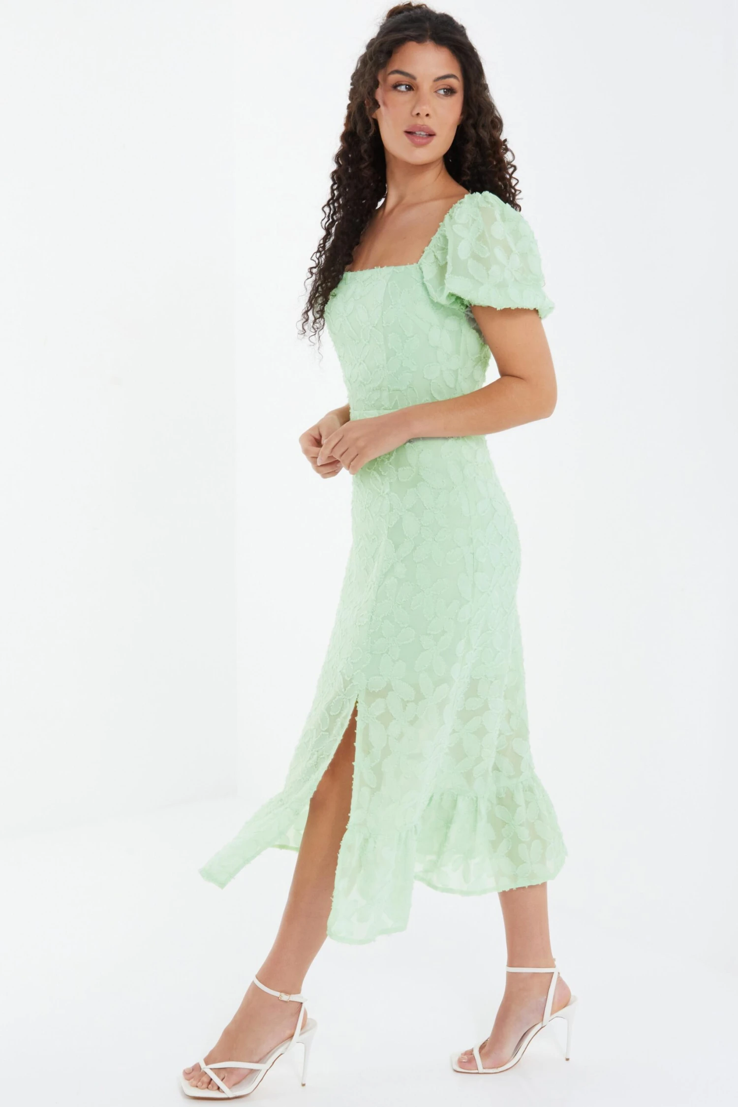 Sage Jacquard Puff Sleeve Midi Dress 6 Sage Jacquard Puff Sleeve Midi Dress - Image 4